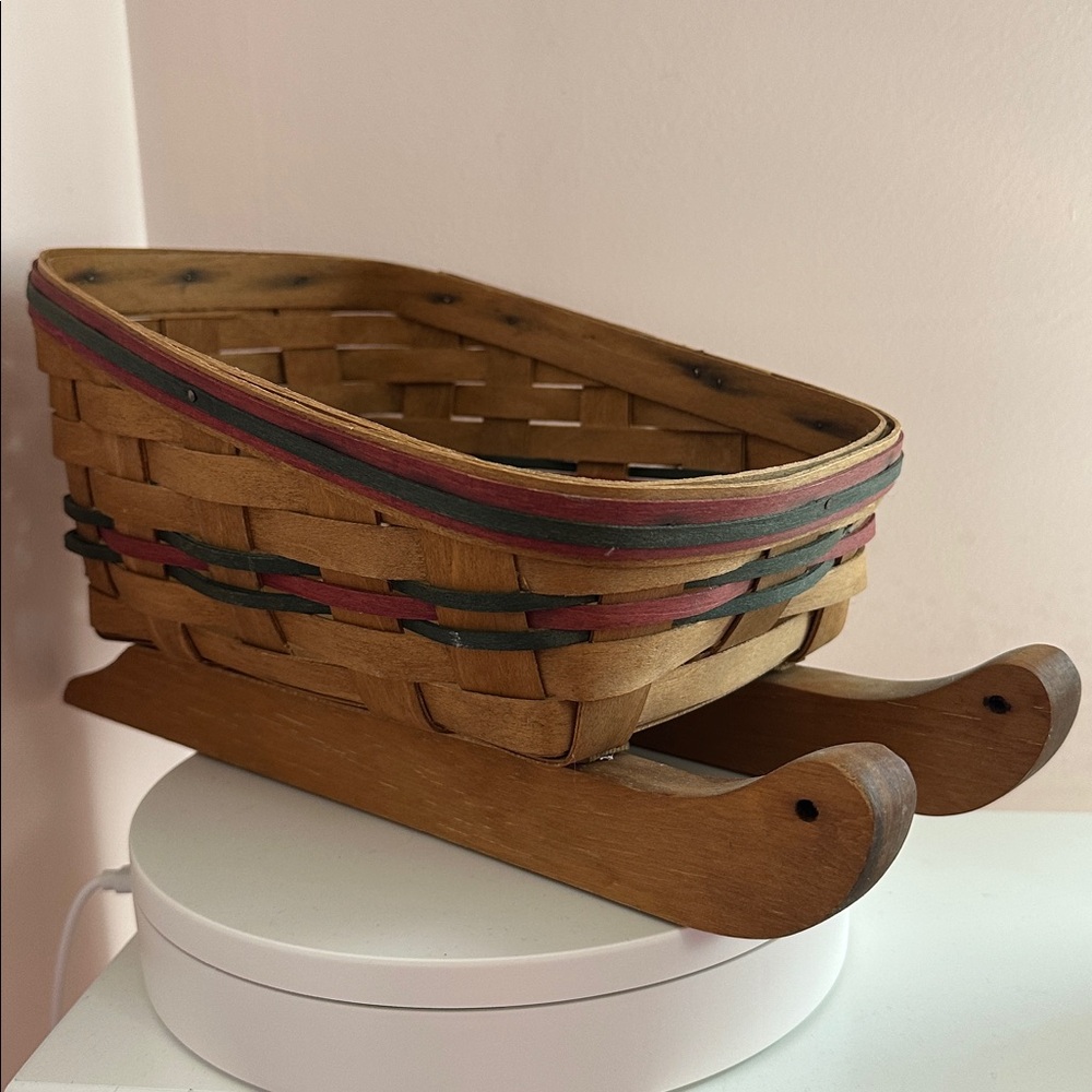 Henn Workshops Sleigh Basket Wooden Hand Crafted Collectible